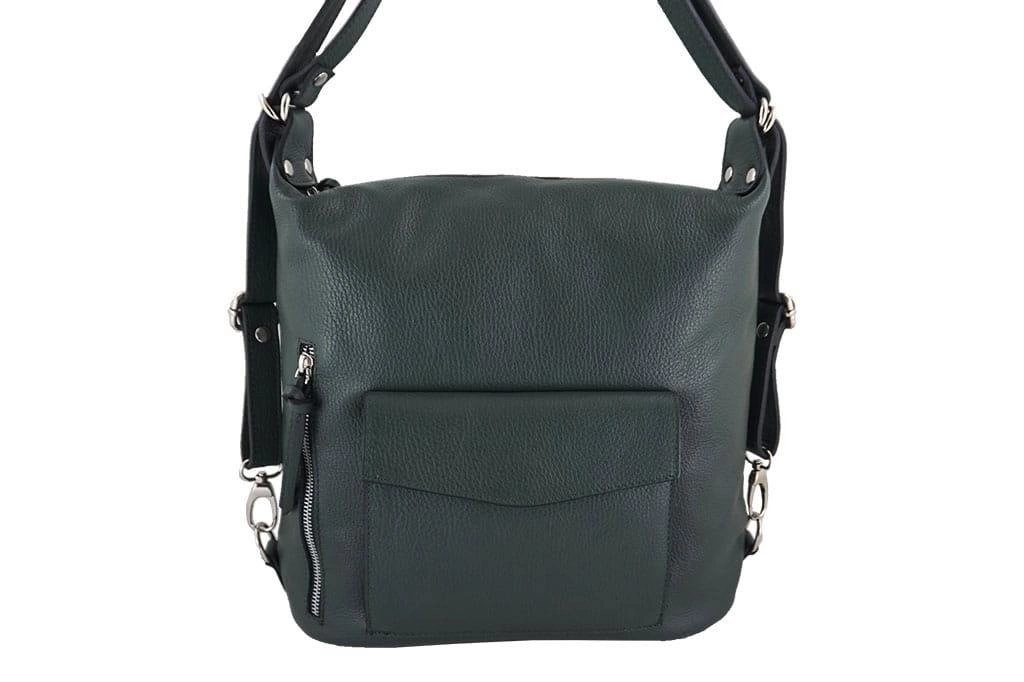 Kabelka batoh z přírodní italské kůže zelená tmavá