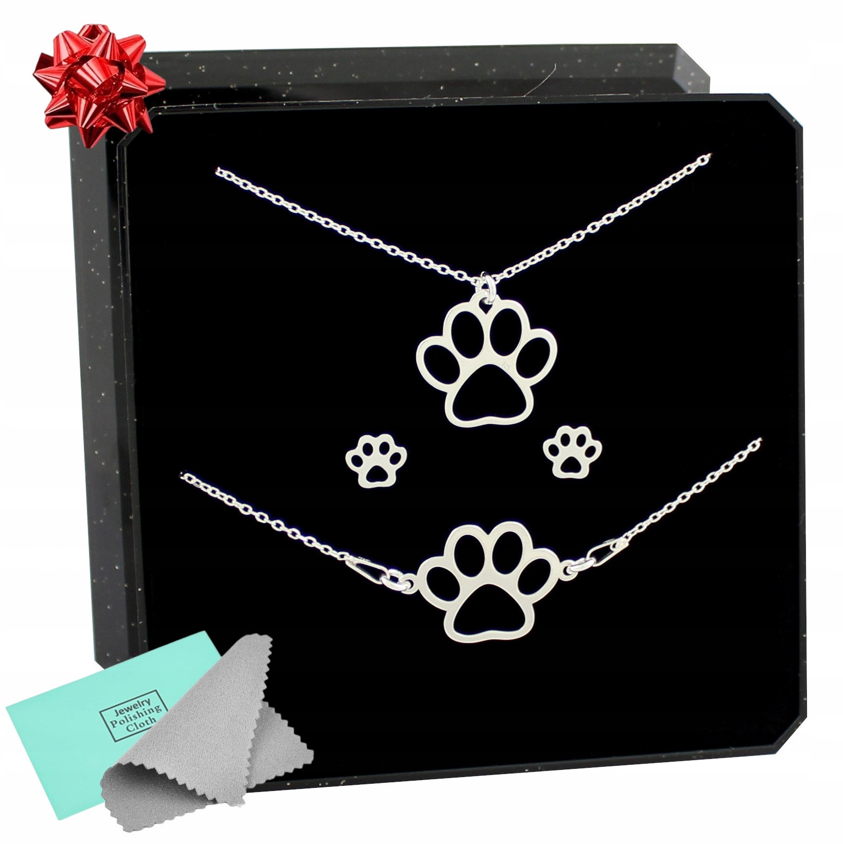 Sada stříbrných šperků s psí tlapkou 925, náhrdelník a náušnice v krabičce