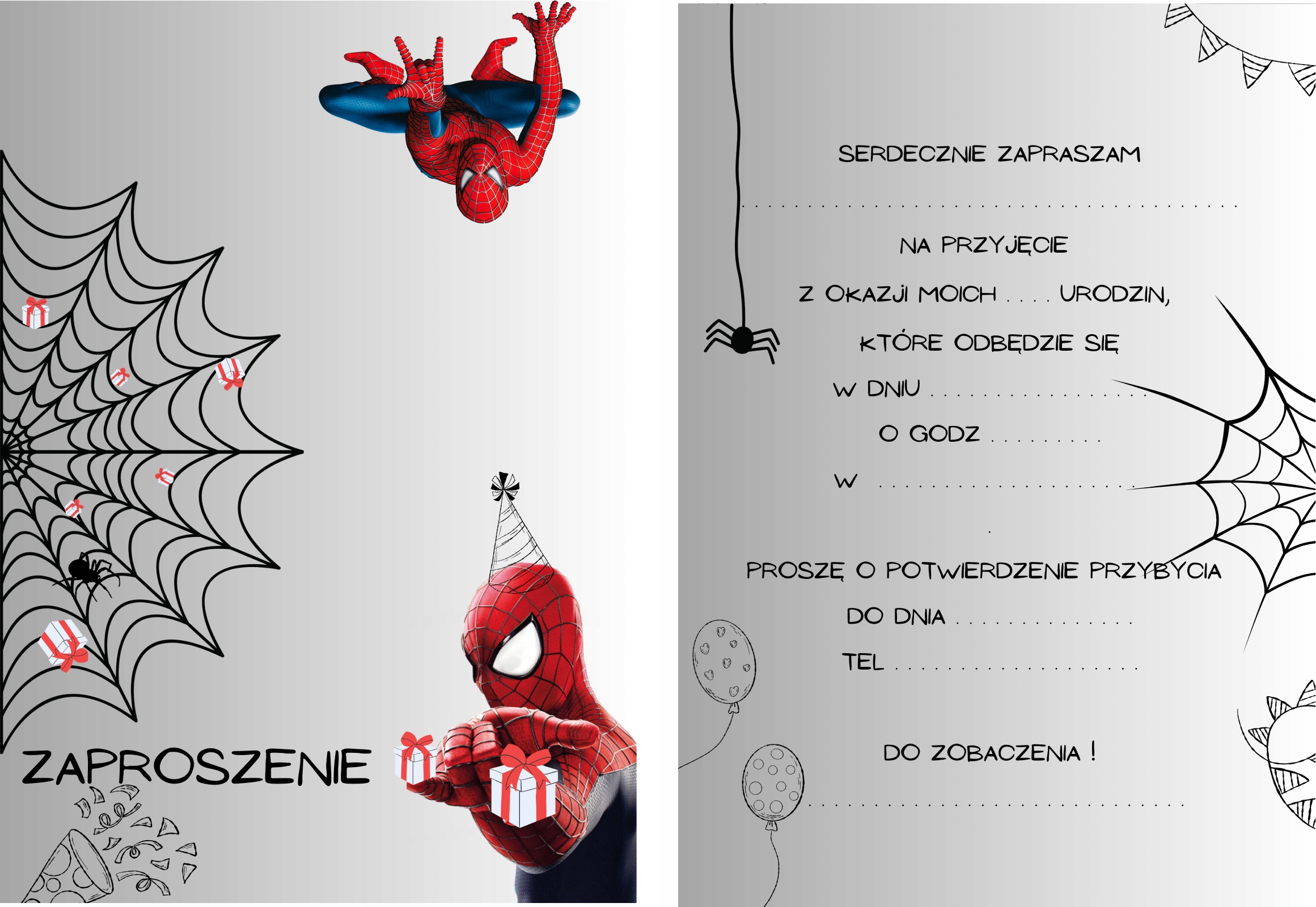 ZAPROSZENIE URODZINOWE SPIDERMAN 20x15 cm Marka inna