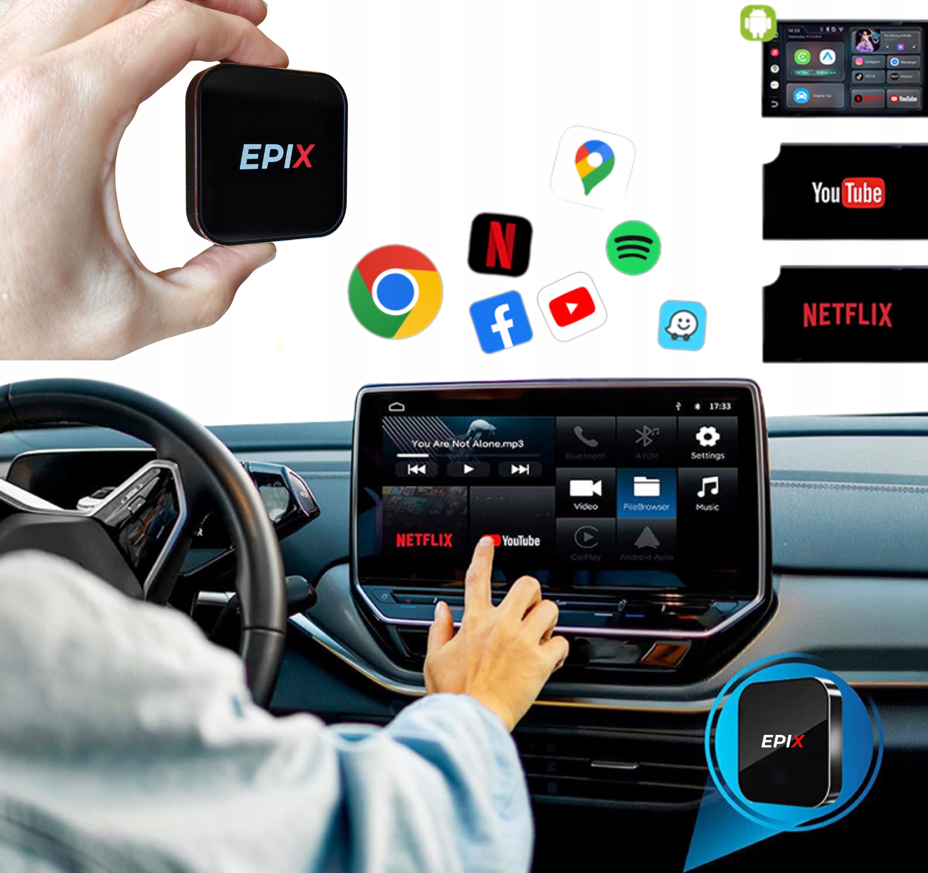 Bezprzewodowy Adapter Dual WiFI Apple Carplay Android Auto 4GB+64G Netflix