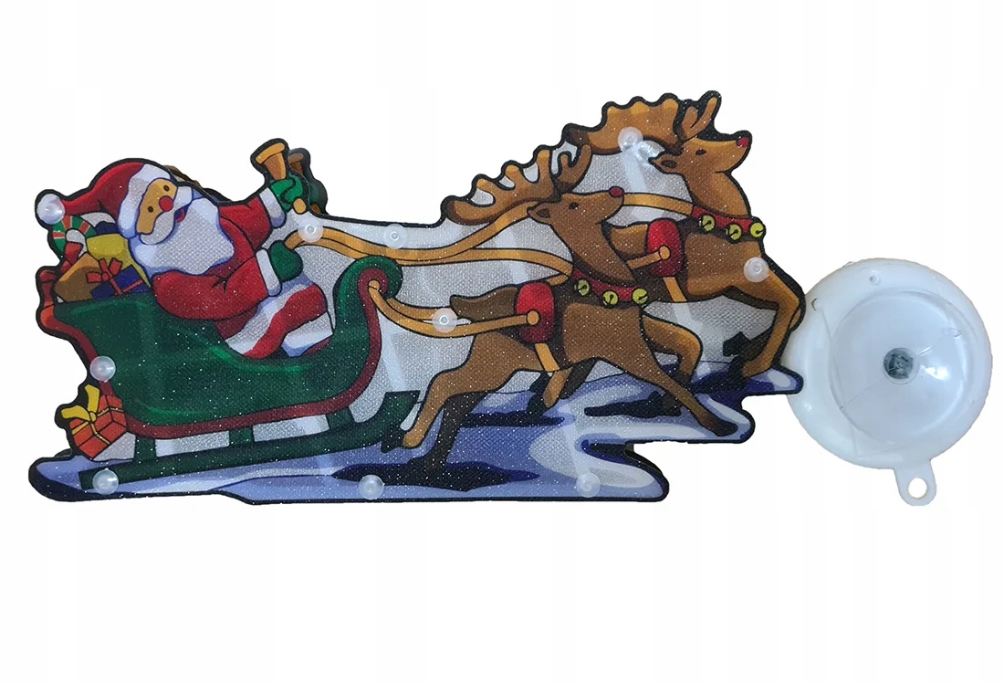 MIKOŁAJ OZDOBA ŚWIĄTECZNA LED OKNO FOLIA LAMPKI BIAŁY CIEPŁY RENIFER