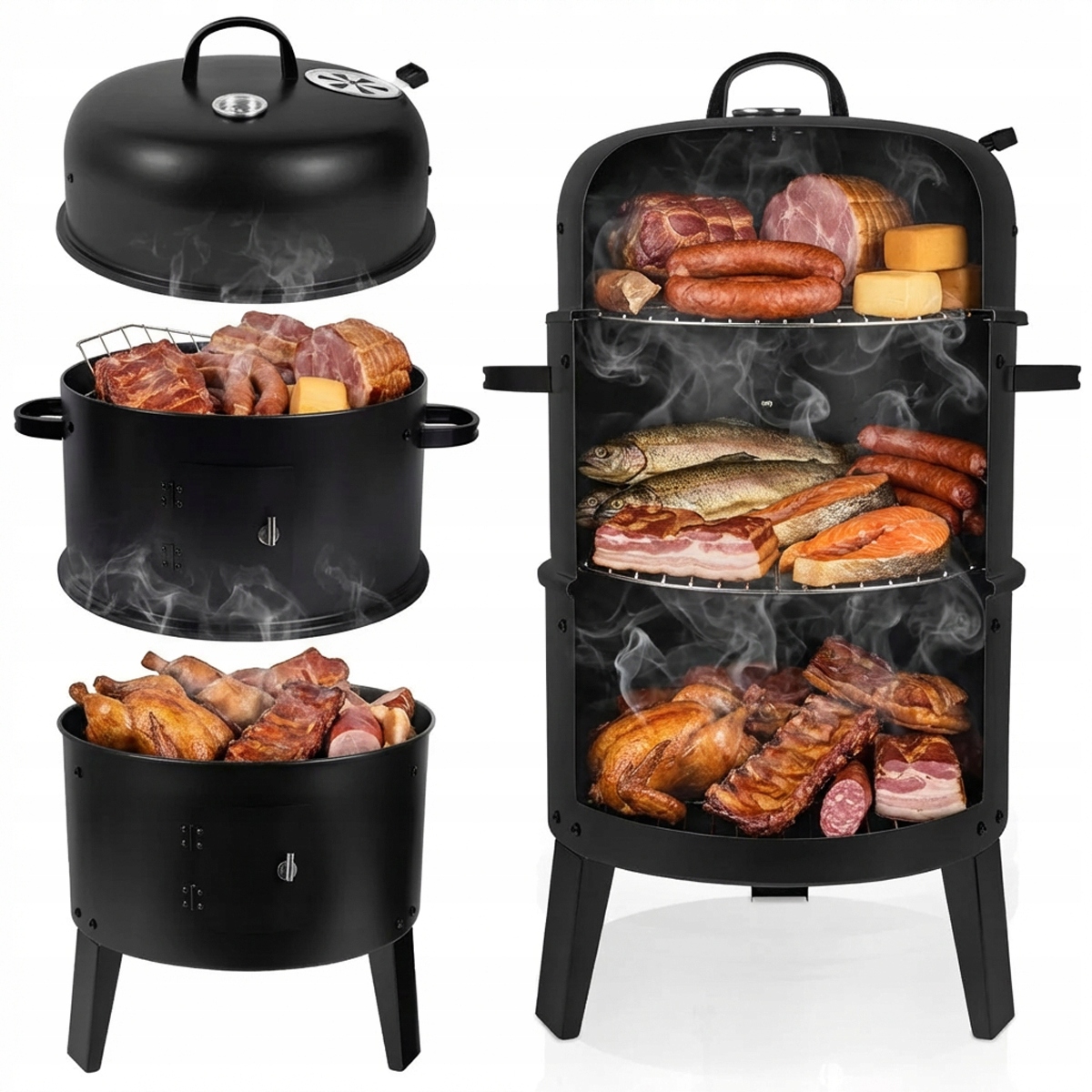 GARDEN WOODCOAL GRILL GARDEN SMOKER 3IN1 ТЕРМОМЕТР 3X ґратка Матеріал Метал