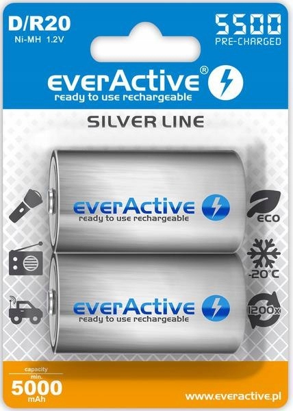 AKUMULATORKI D / R20 NI-MH EVERACTIVE 5500MAH SILVER LINE (BOX 2 SZT.)