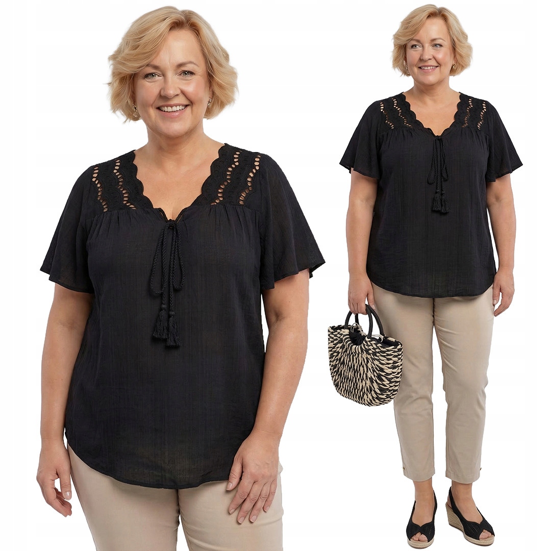 Černá halenka s plus size zavazováním velikost 56