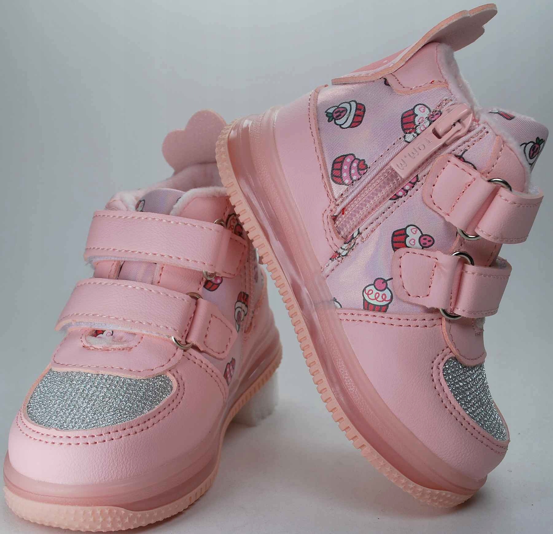 RÓŻOWE ŚWIECĄCE MIĘKKIE botki BUTY dla dziewczynki na rzep eko-skóra r 26 Odcień blady róż