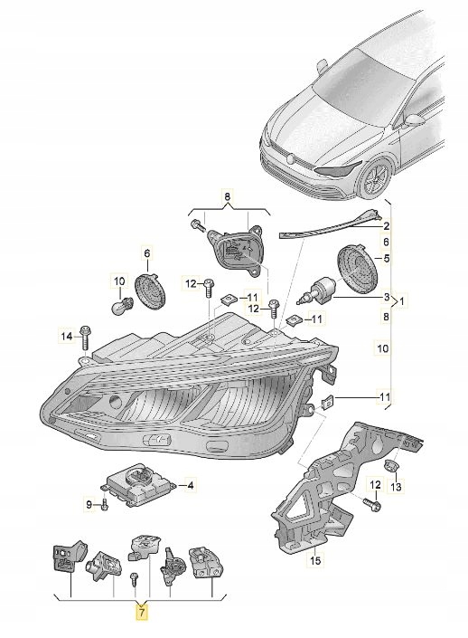 ZESTAW MOCOWAN REFLEKTOR GOLF 8 VIII LEWY