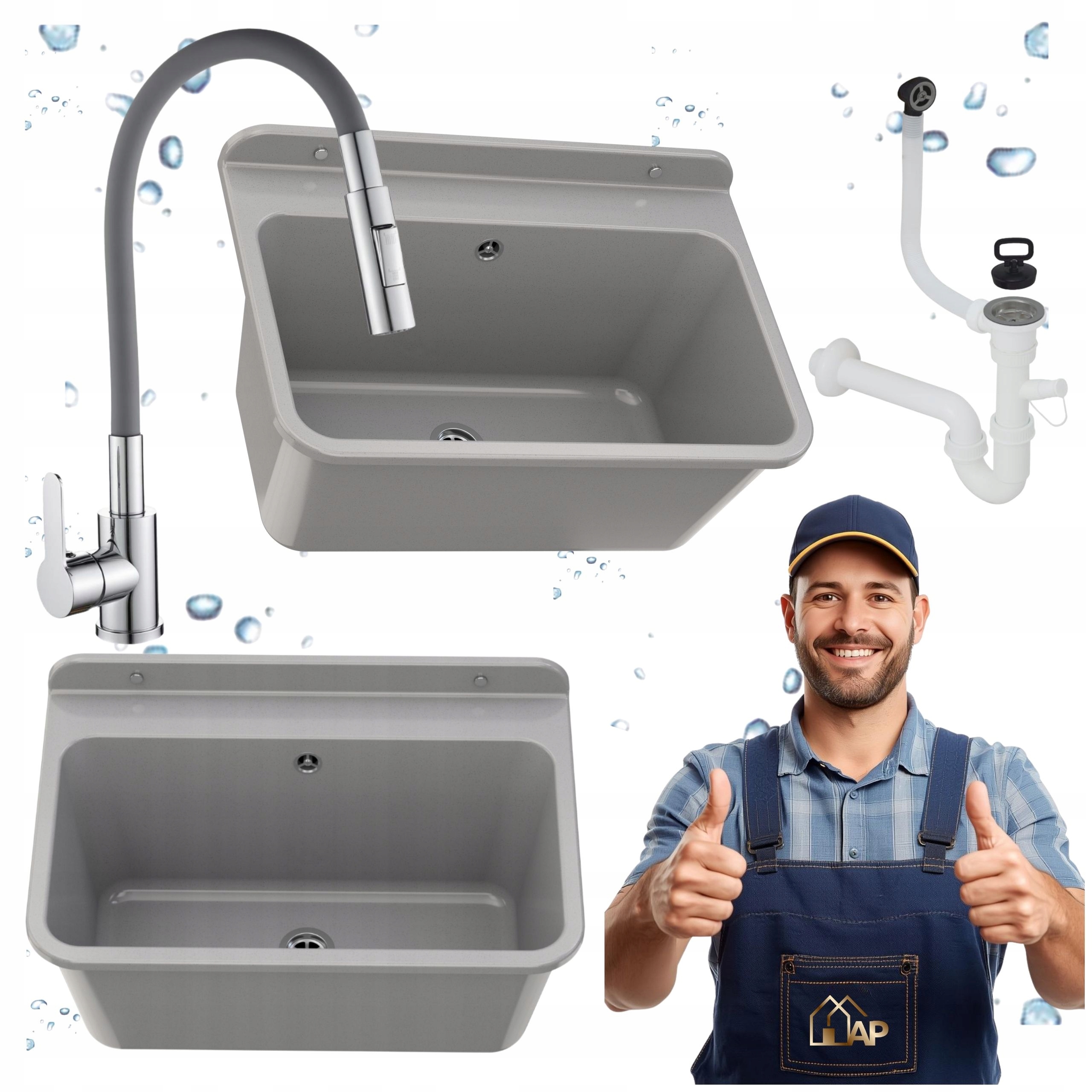 Ekonomický dřez Flexibilní dvouproudová baterie Šedá Sada