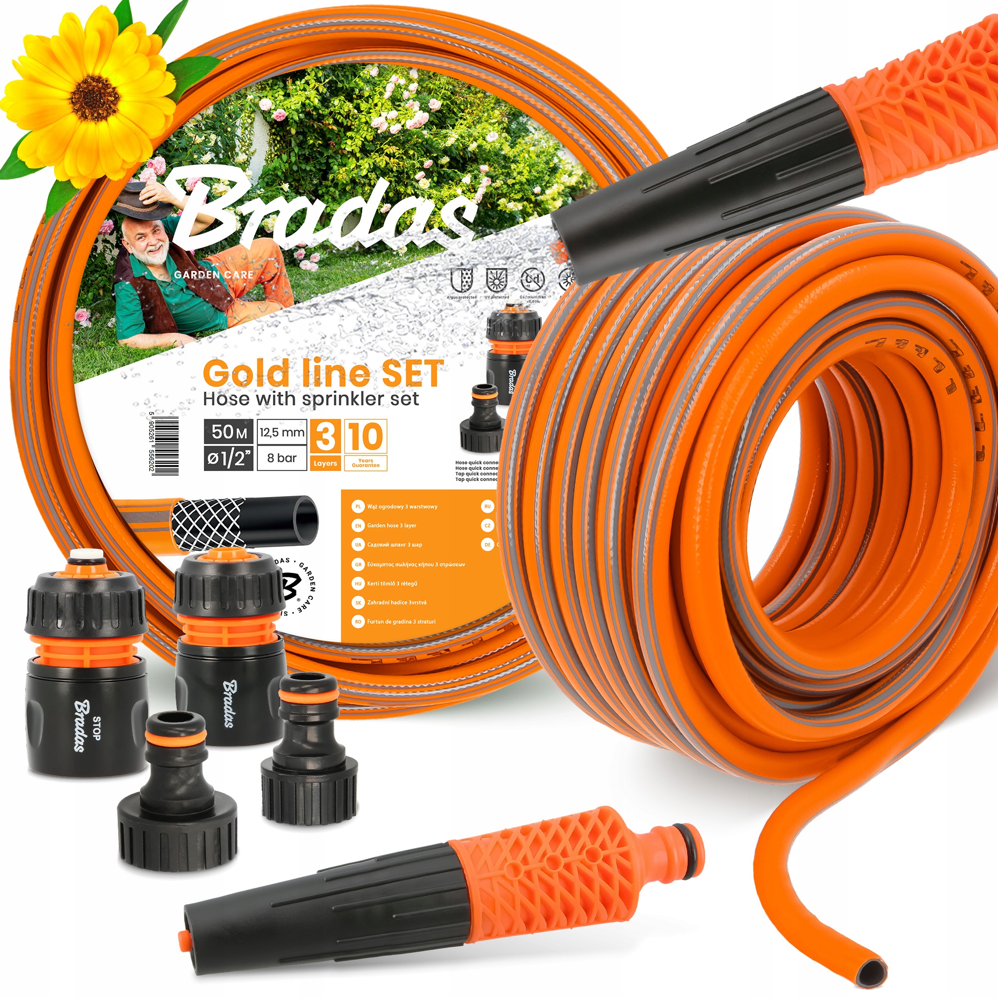 Záhradná Hadica 1/2 Voda Navíjacia 50 m Zalievanie Šlauf 3-VRSTVOVÁ Gumová Yo