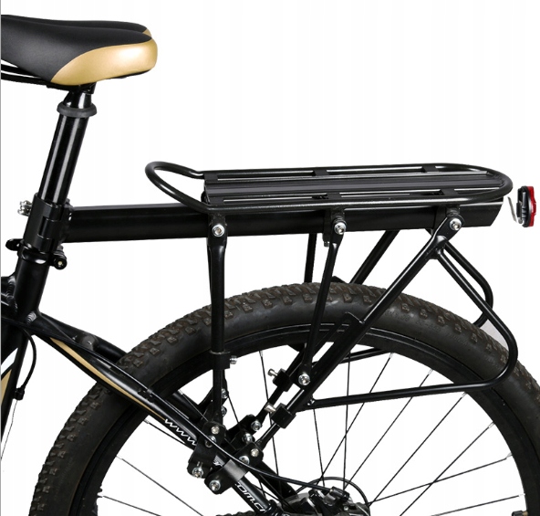 BAGAŻNIK ROWEROWY ALUMINIOWY MOCNY UNIWERSALNY AŻ 110KG WYTRZYMAŁY NA ROWER Kolor dominujący czarny