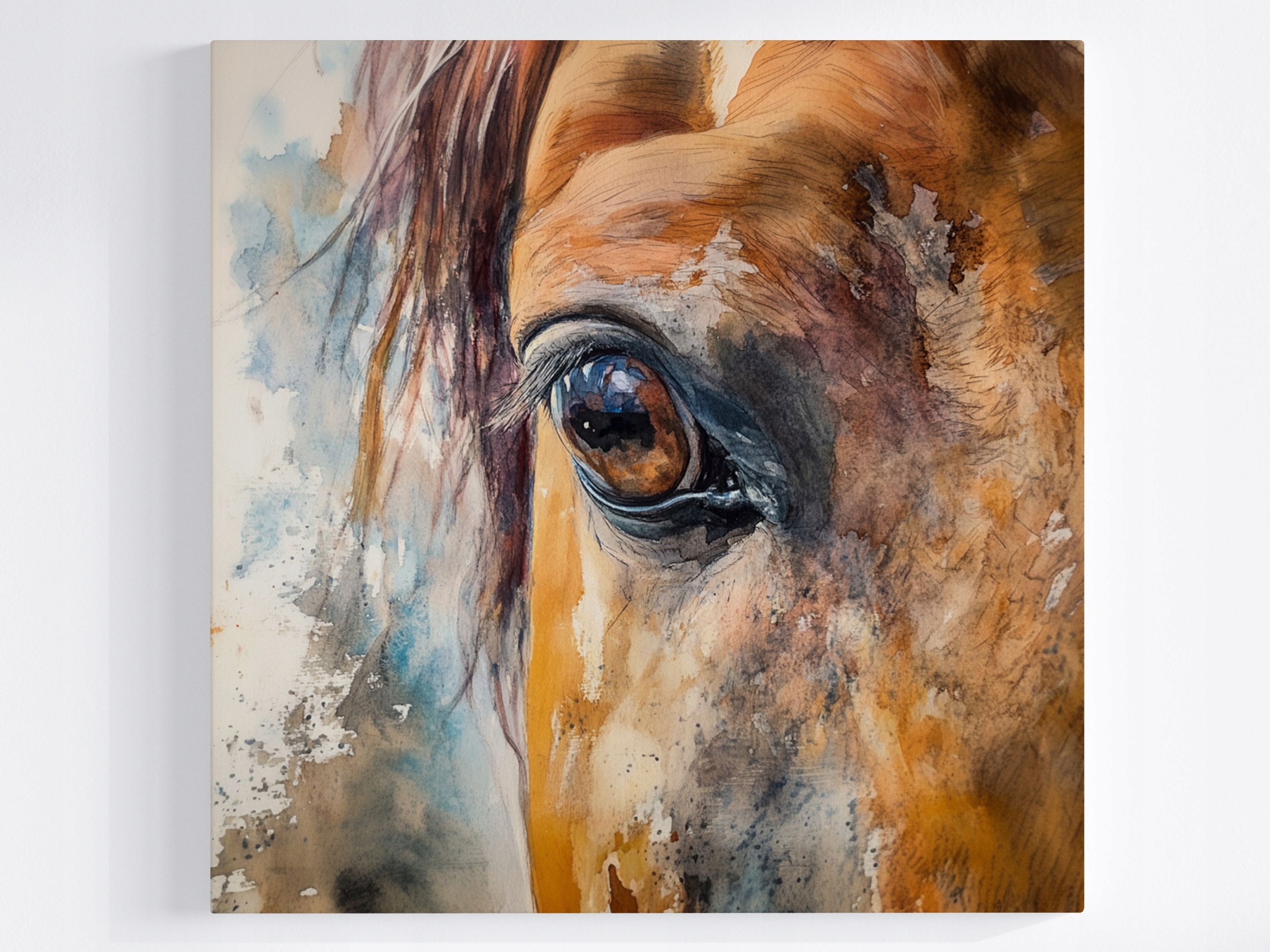 Obraz Na Plátně Canvas Akvarel Portrét Makro Hnědý Kůň Oko 80x80