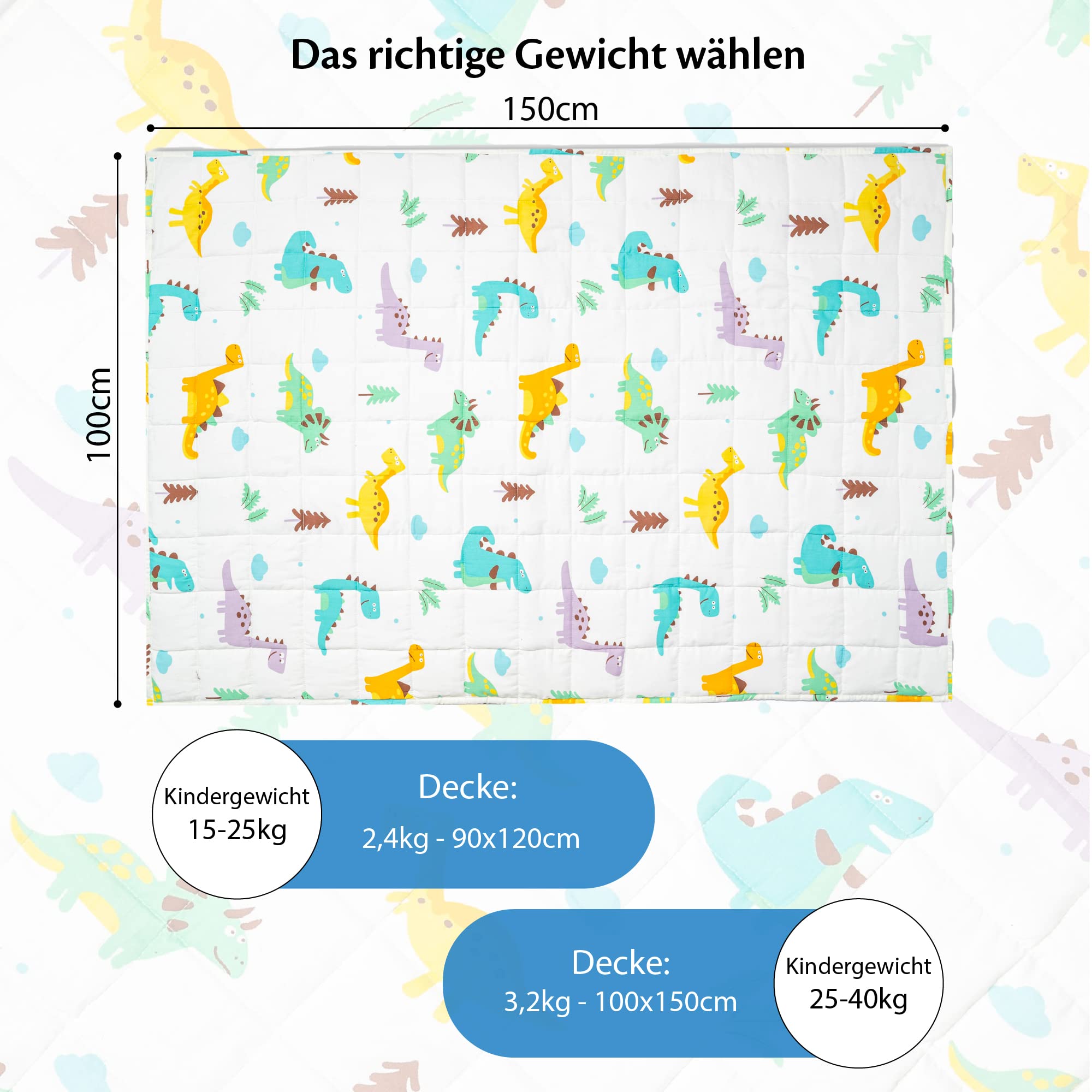 ELLA Kołdra Obciążeniowa Dzieci 3,2 kg 100x150 cm Dino — miniatura 7