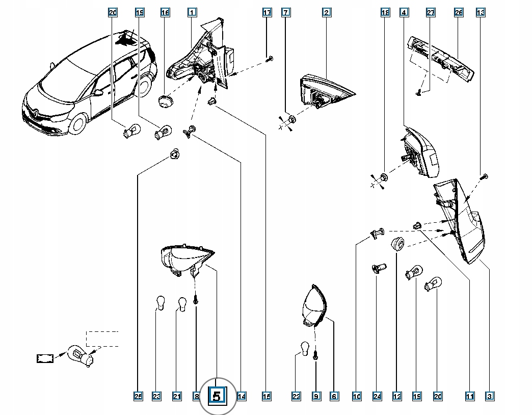 Nowa OE Prawa Lampa zderzaka tył Renault Megane IV Informacje dodatkowe żarówki w zestawie