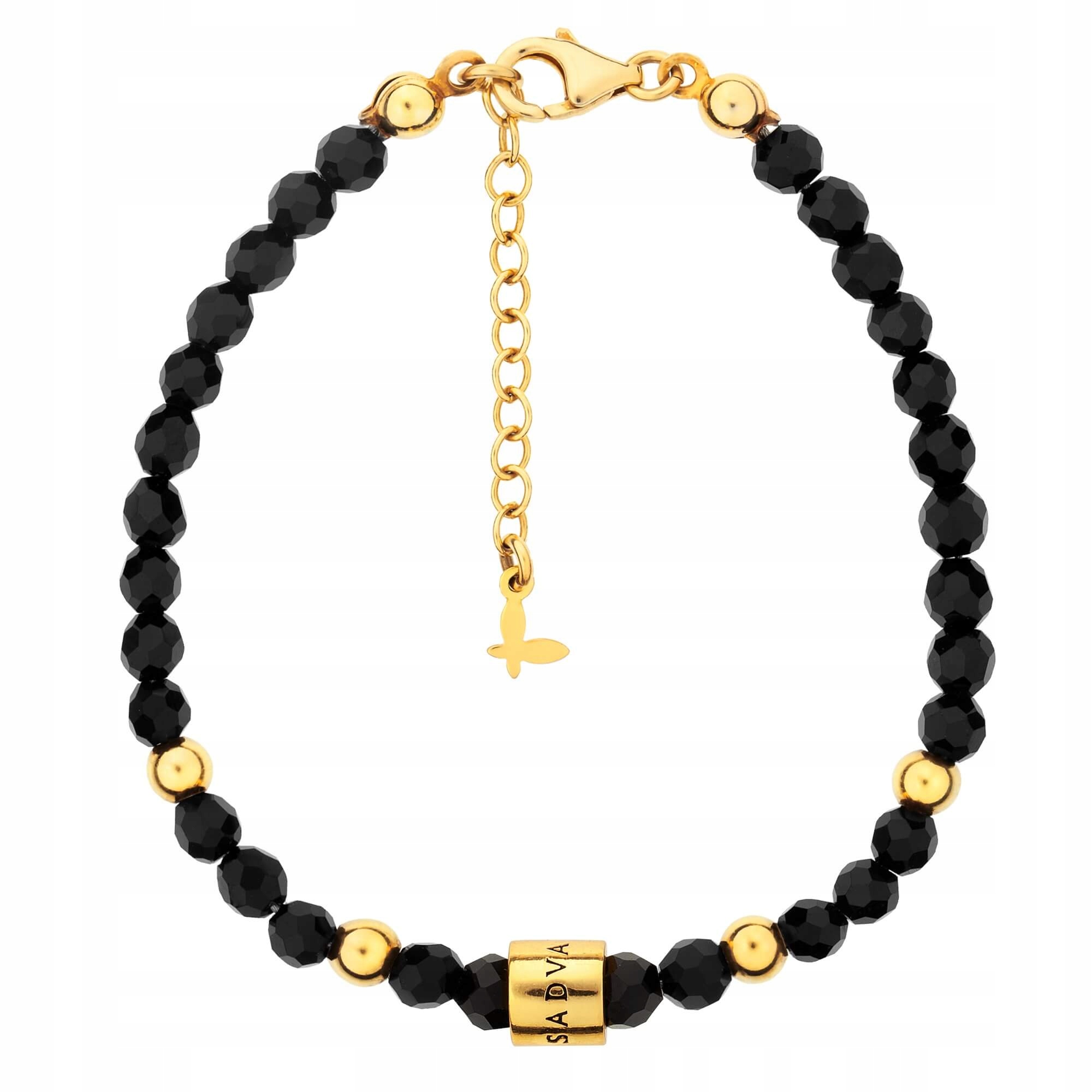 Bransoletka Pozłacana z Czarnych Koralików Regulowana Srebro 925 18K Sadva
