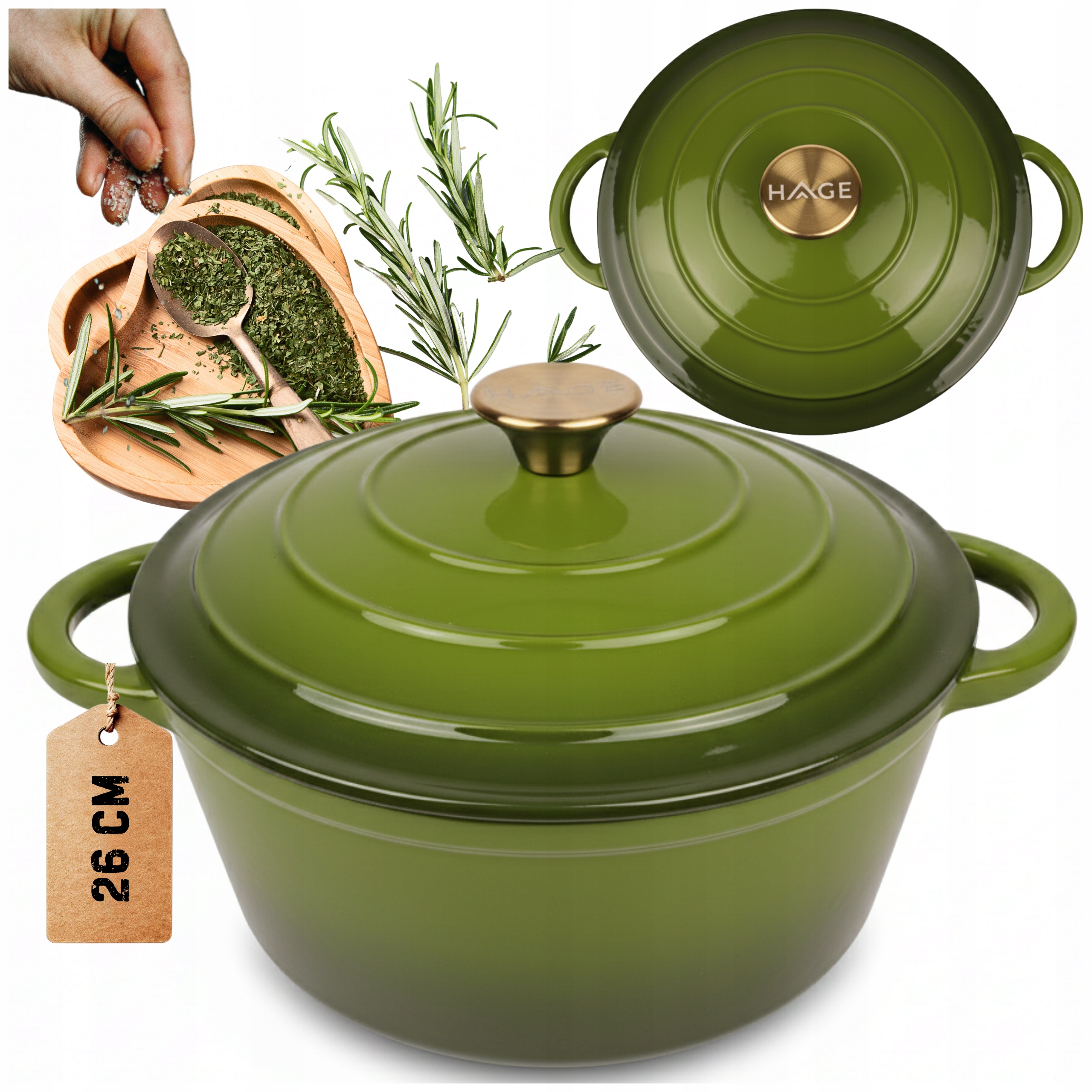 Hrnec Hrnec 5L Smaltovaná Poklice Olivový Plyn/indukce Trouba 26CM