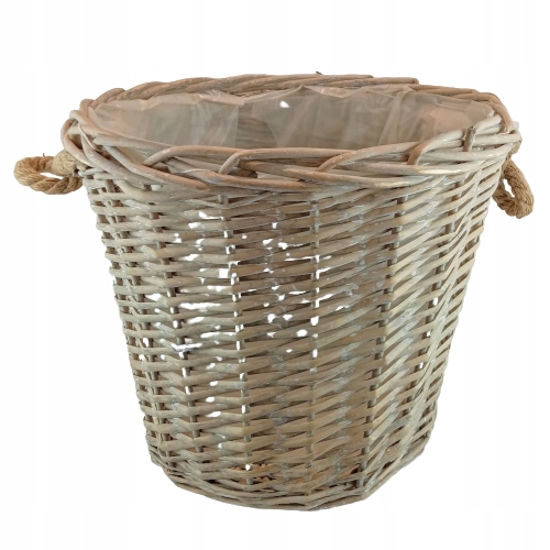 RATANOWY KOSZ BEŻOWY Z USZAMI OSŁONKA 25×22×22 CM
