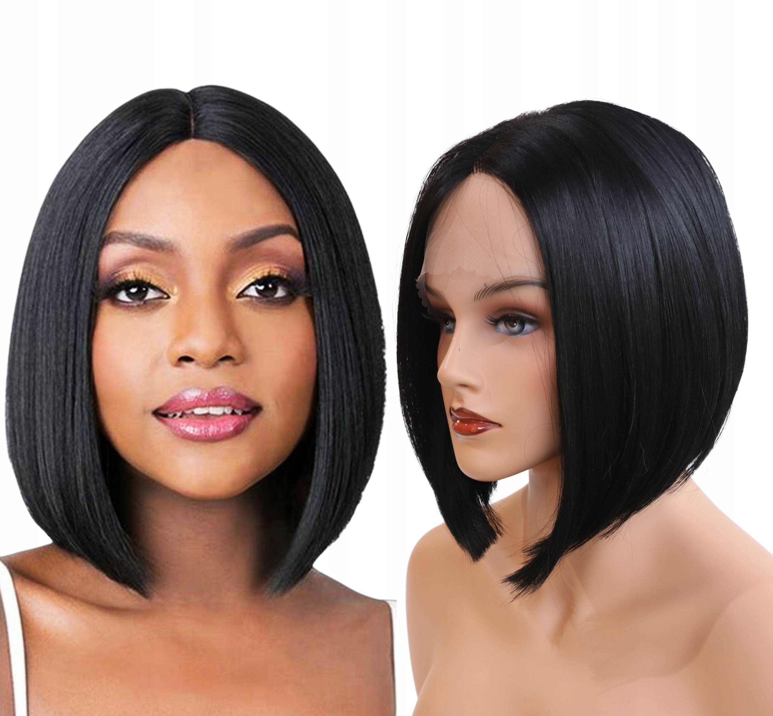 Syntetická paruka Lace Front černá bob krátká