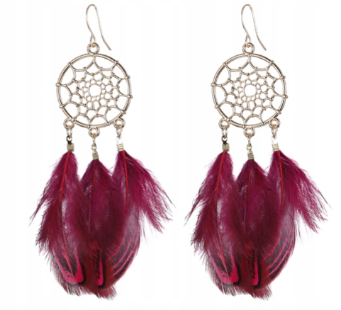 

Kolczyki duże koła Boho Indiańskie piórka Pióra