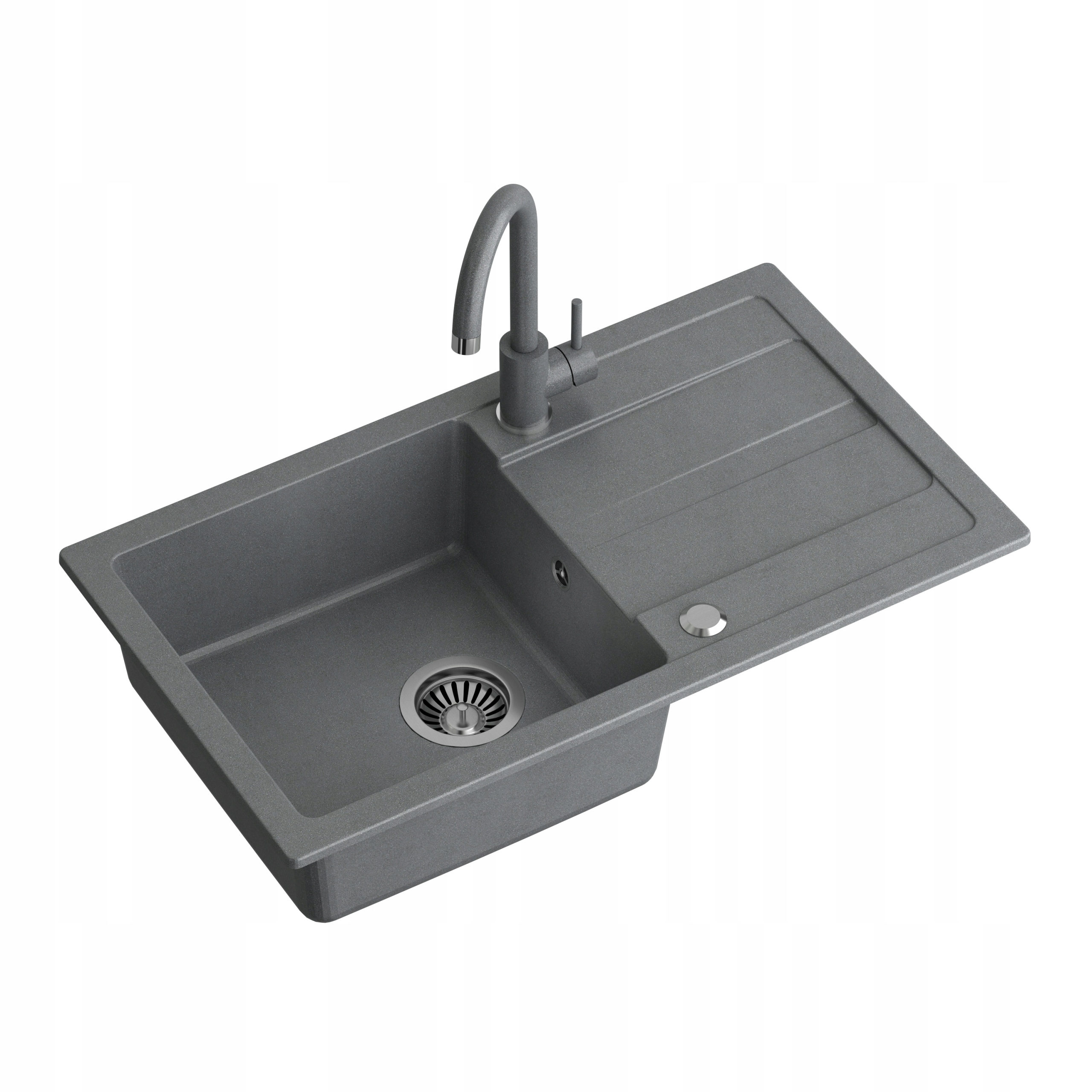 Quadron Go-Max Granitový drez Jednokomorový 77x44 cm Sada Sivý