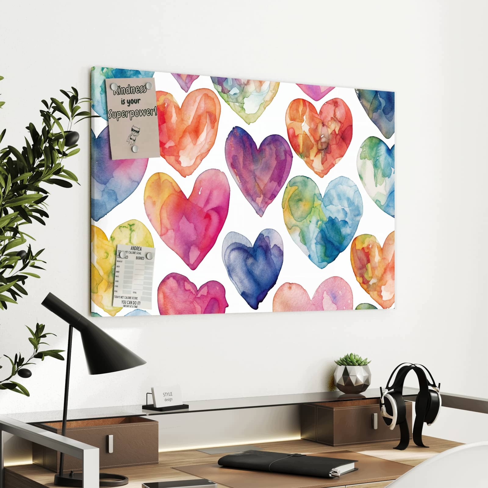 Magnetická tabule Akwarelové srdce 90 × 60 cm
