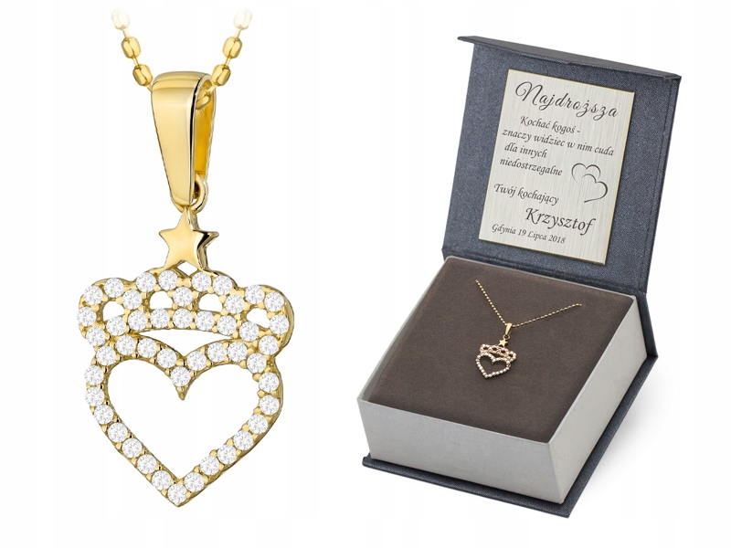 Zlatý Náhrdelník 45 cm pr. 585 Přívěsek Srdce s korunou Zirkony 14k