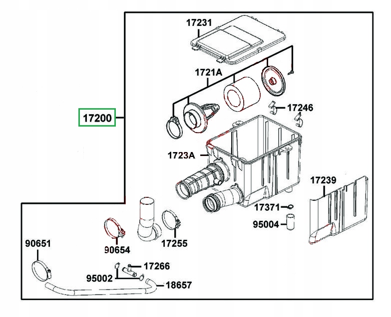 17200-AGA1-M00 - КОРПУС ПОВІТРЯНОГО ФІЛЬТРА КОМПЛЕКТ. KYMCO MXU 300 І T3B