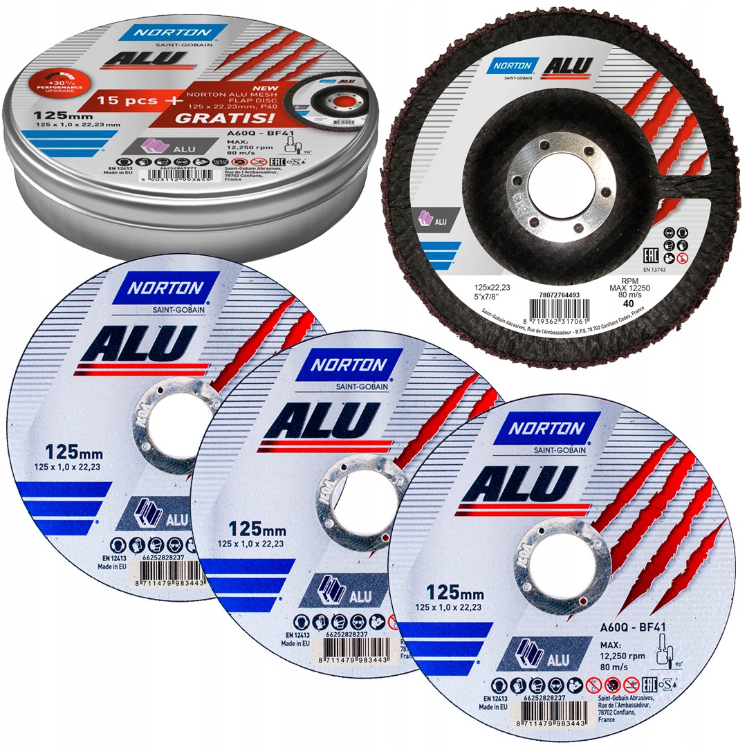 15ks kotouč na hliník 125x1 mm Norton Alu lamela 125 mm 40
