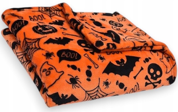 Halloweenská Deka Lebka Oranžová Měkká 120X150, Oboustranná, Netopýr Dýně