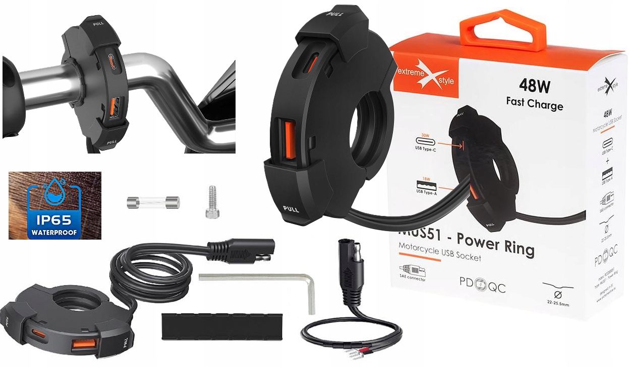 Ładowarka Motocyklowa Usb-c QC3.0 Szybkie Ładowanie 2 Porty IP65