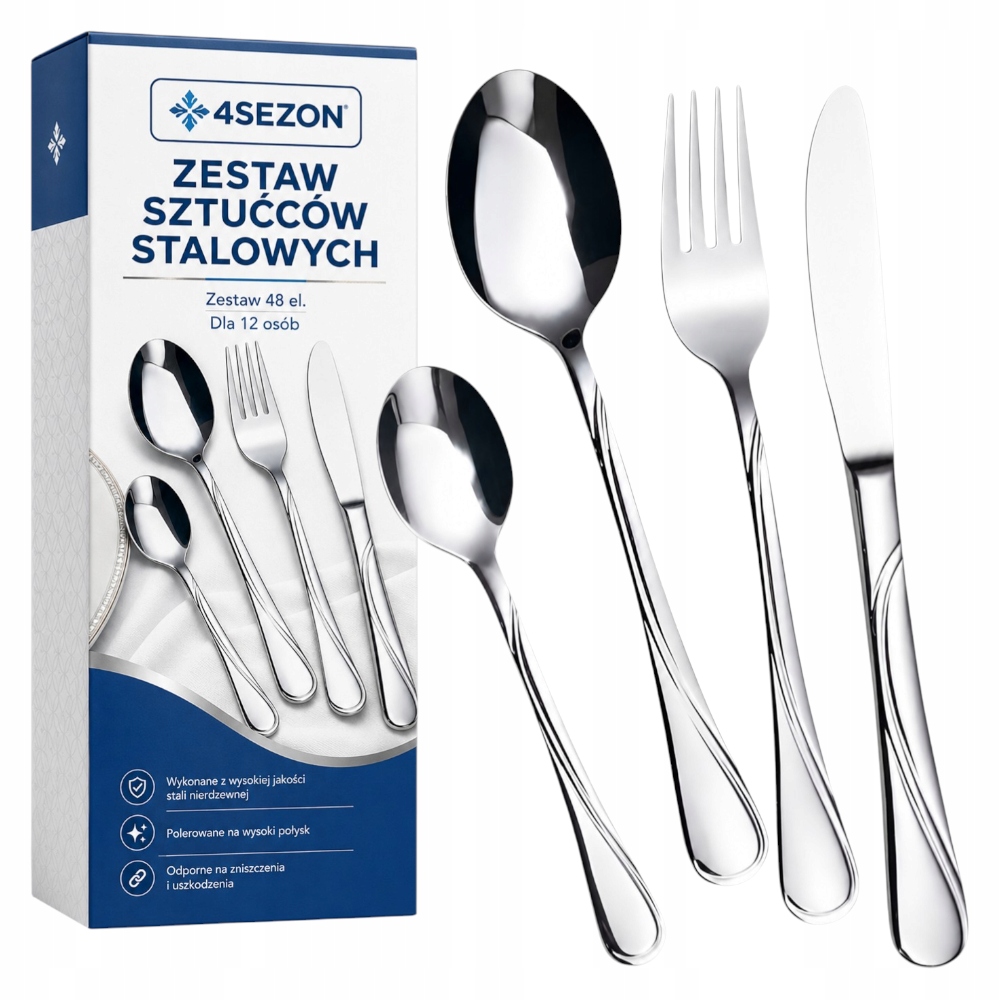 Zestaw Sztućców Stalowych Serwis Obiadowy Sztućce Stal Nierdz. 12 Osób 48el