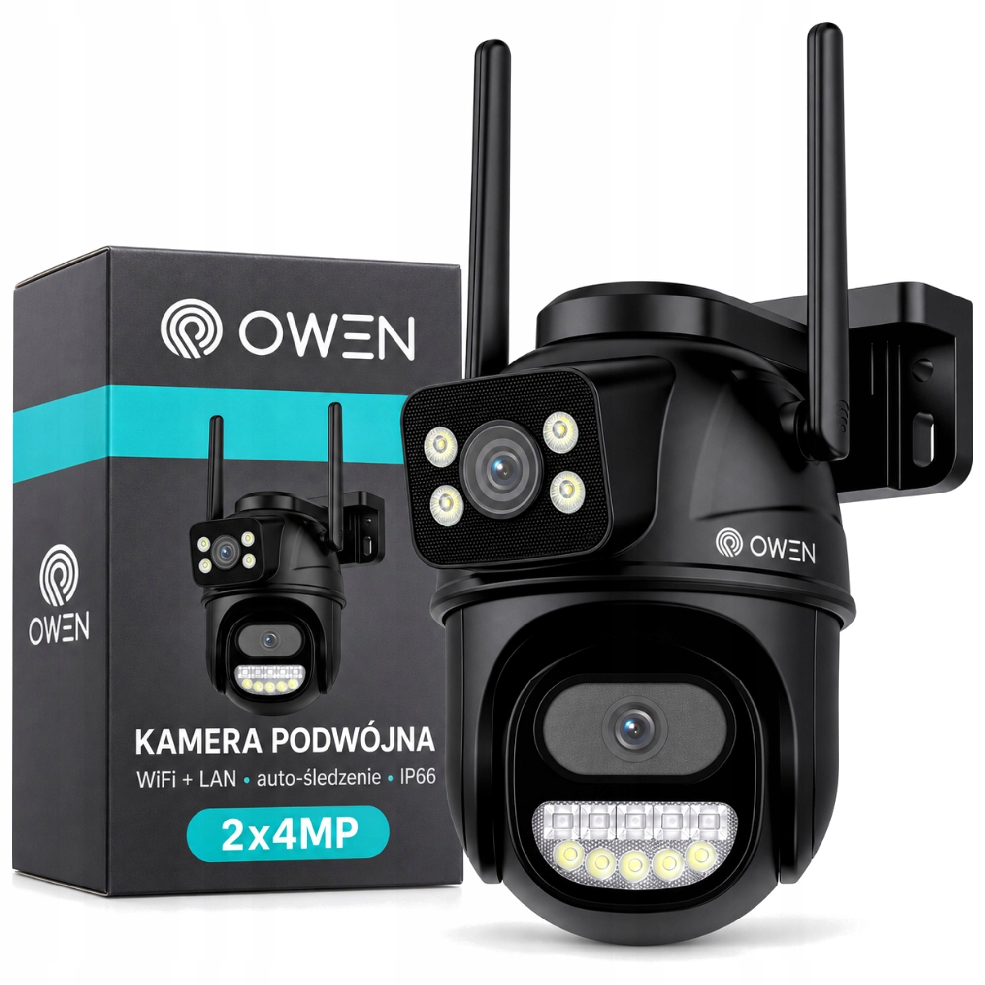 Venkovní WiFi kamera se dvěma objektivy 2x4MP, otočná, s detekcí pohybu a zvukem