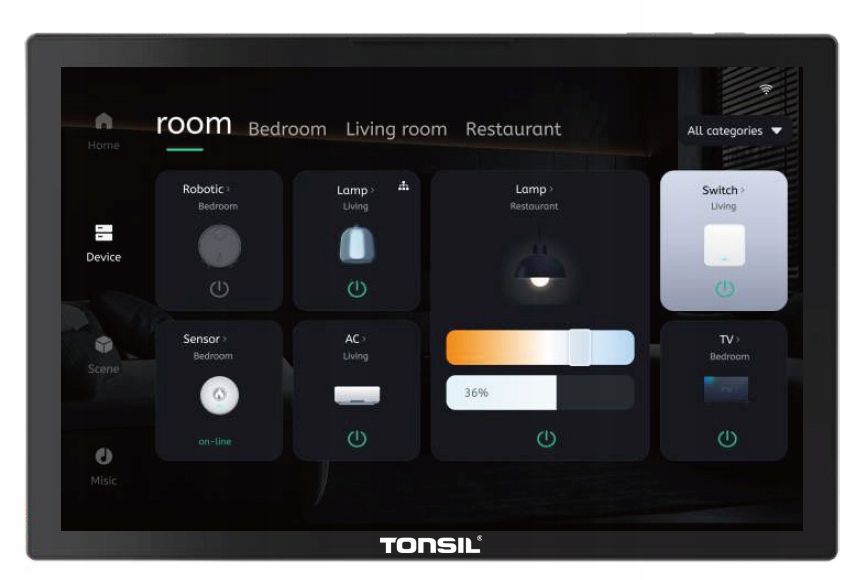 Nástenný zosilňovač Tonsil E11 10" 2 zóny Android 11 Bt Wi-Fi Hdmi 4×40W