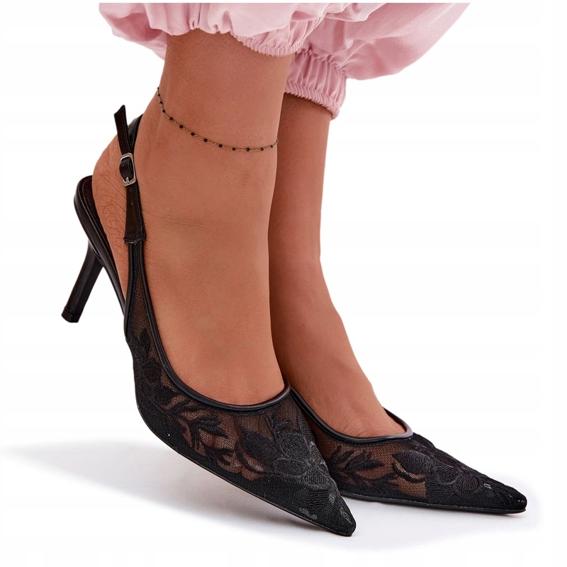 Sandały Szpilki Damskie Koronkoewe Siateczkowe Obcas Szpilka Czarne 37