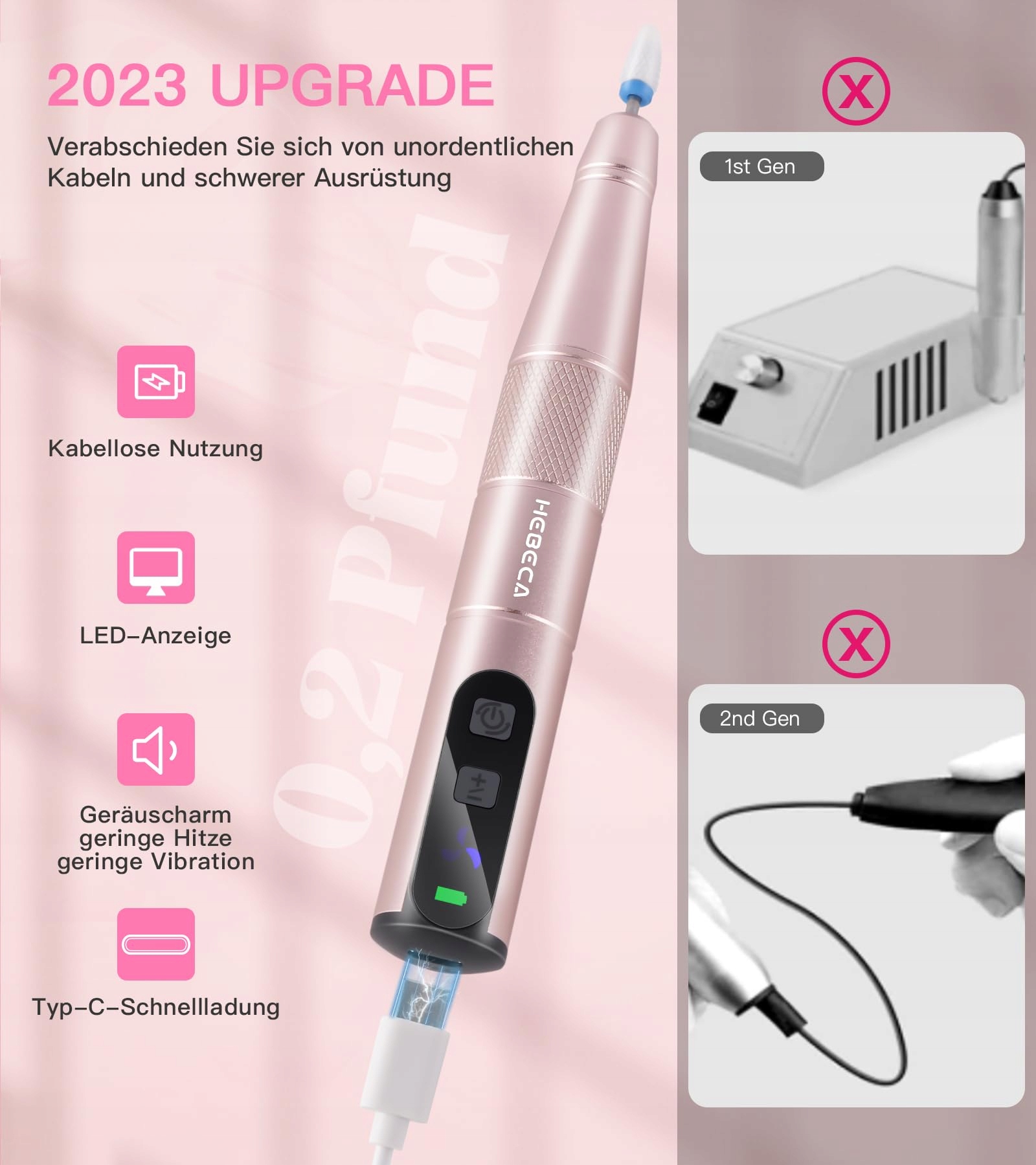 HEBECA Zestaw Manicure Pedicure Bezprzewodowy 12w1 Złoty — miniatura 2