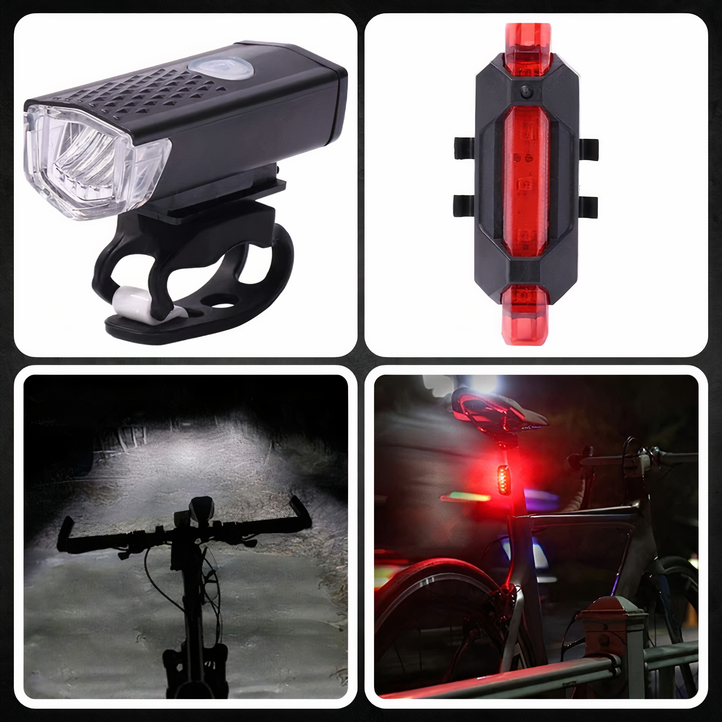 LAMPKA ROWEROWA LED NA ROWER KIEROWNICĘ MOCNA AKUMULATOROWA USB + TYŁ TYLNA Kod producenta RICH001402