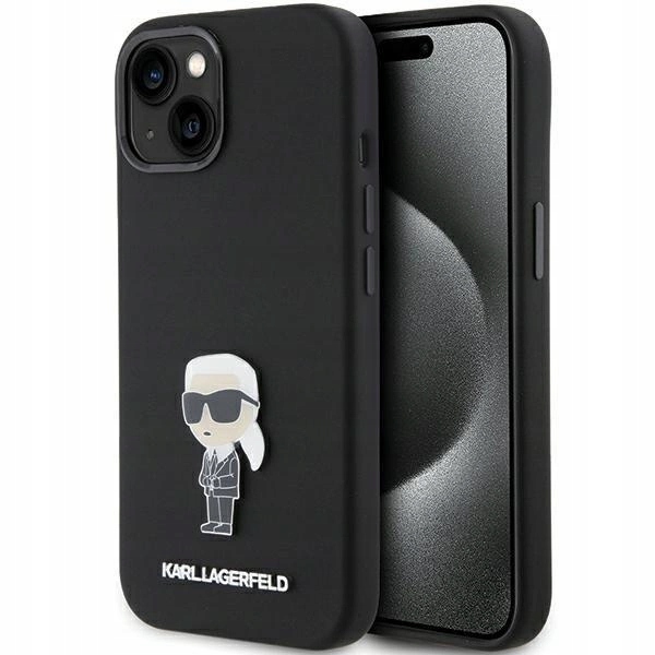 Pouzdro Karl Lagerfeld Silicone Ikonik Metal Pin na iPhone 15 černé