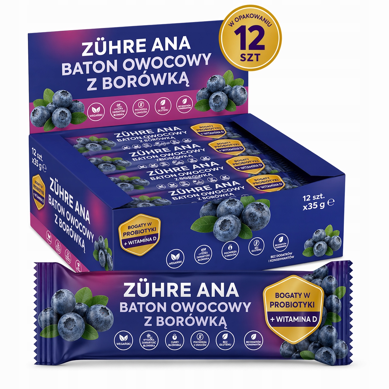 Ovocná tyčinka borůvka probiotika vitamín D 35 g přírodní