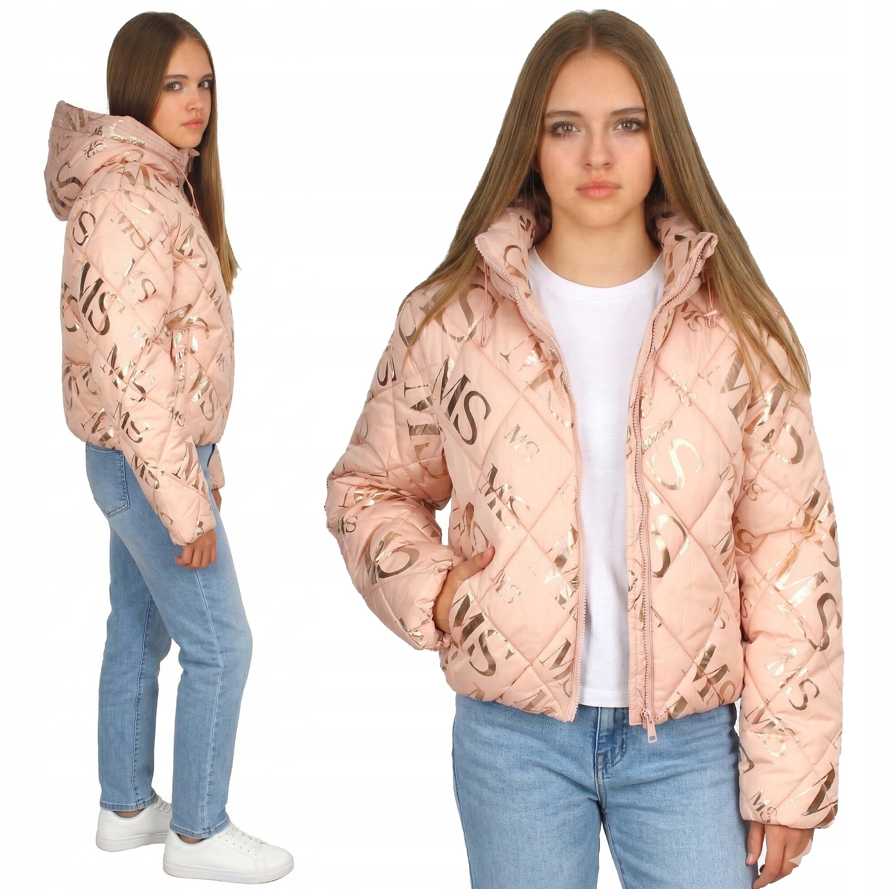 KURTKA Przejściowa WIOSENNA Ocieplana PIKOWANA Pudrowa Z KAPTUREM