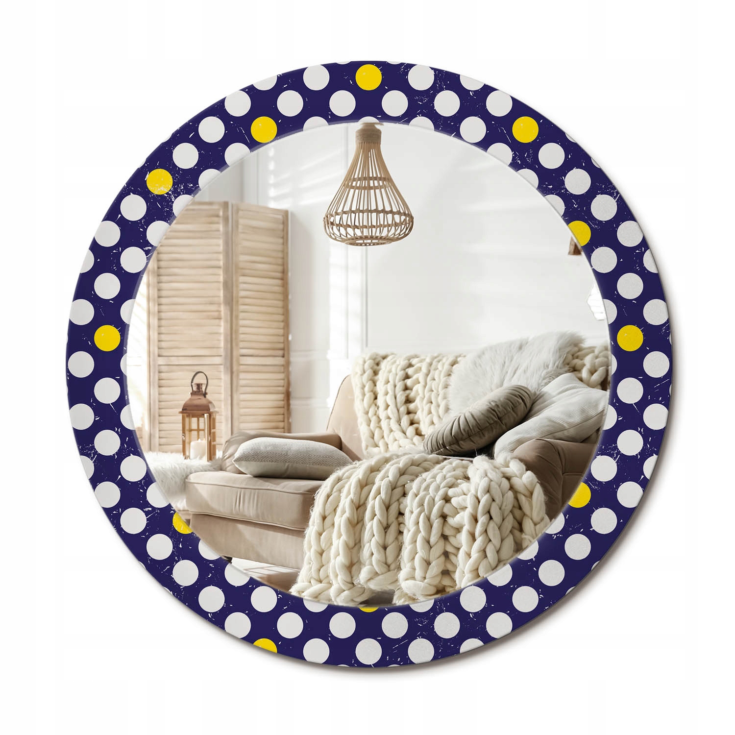 Nástenné zrkadlo s ozdobným skleneným okrajom Retro bodky Priemer 70 cm