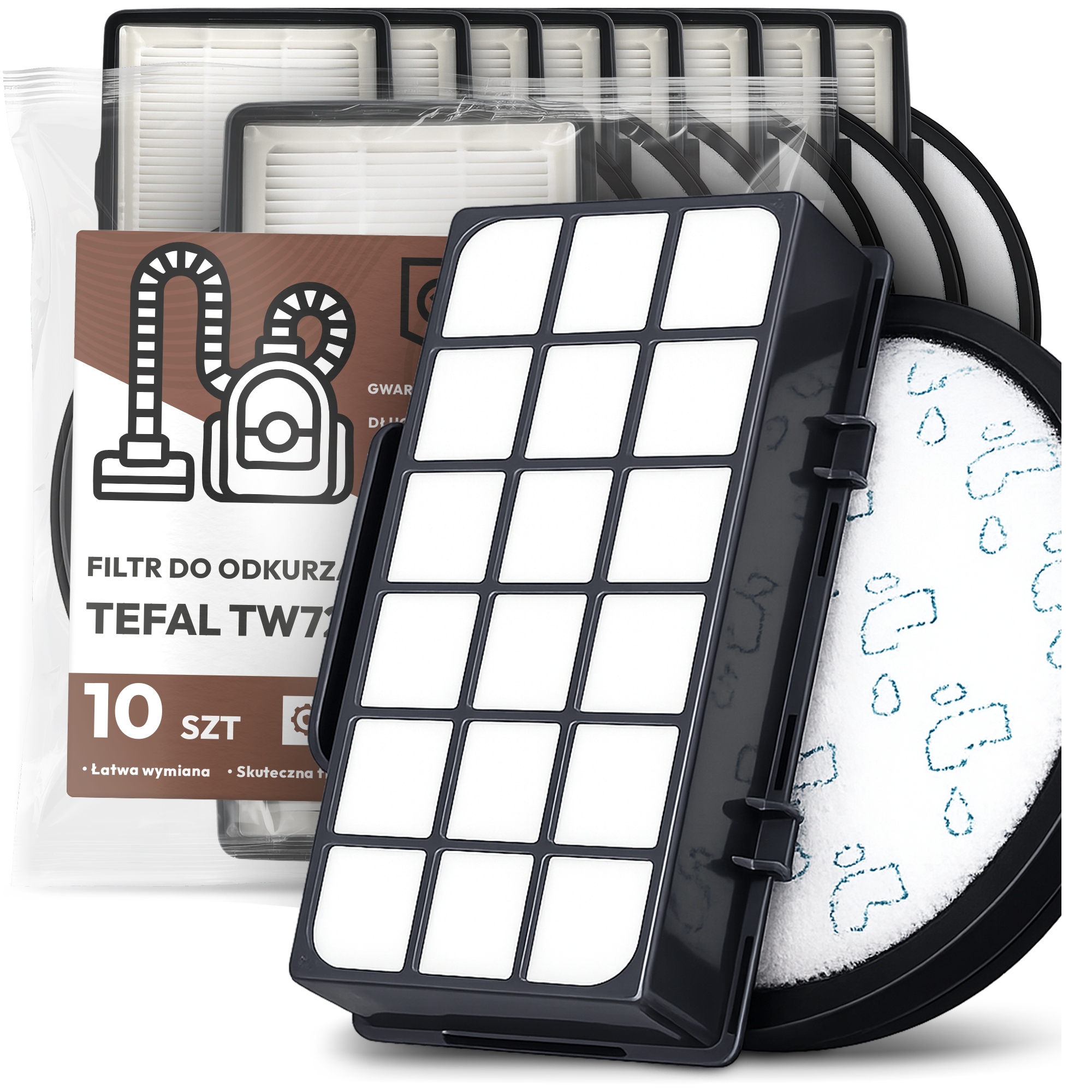 10 x Filtre Do Vysávača Tefal TW7244 Filter Sada filtrov