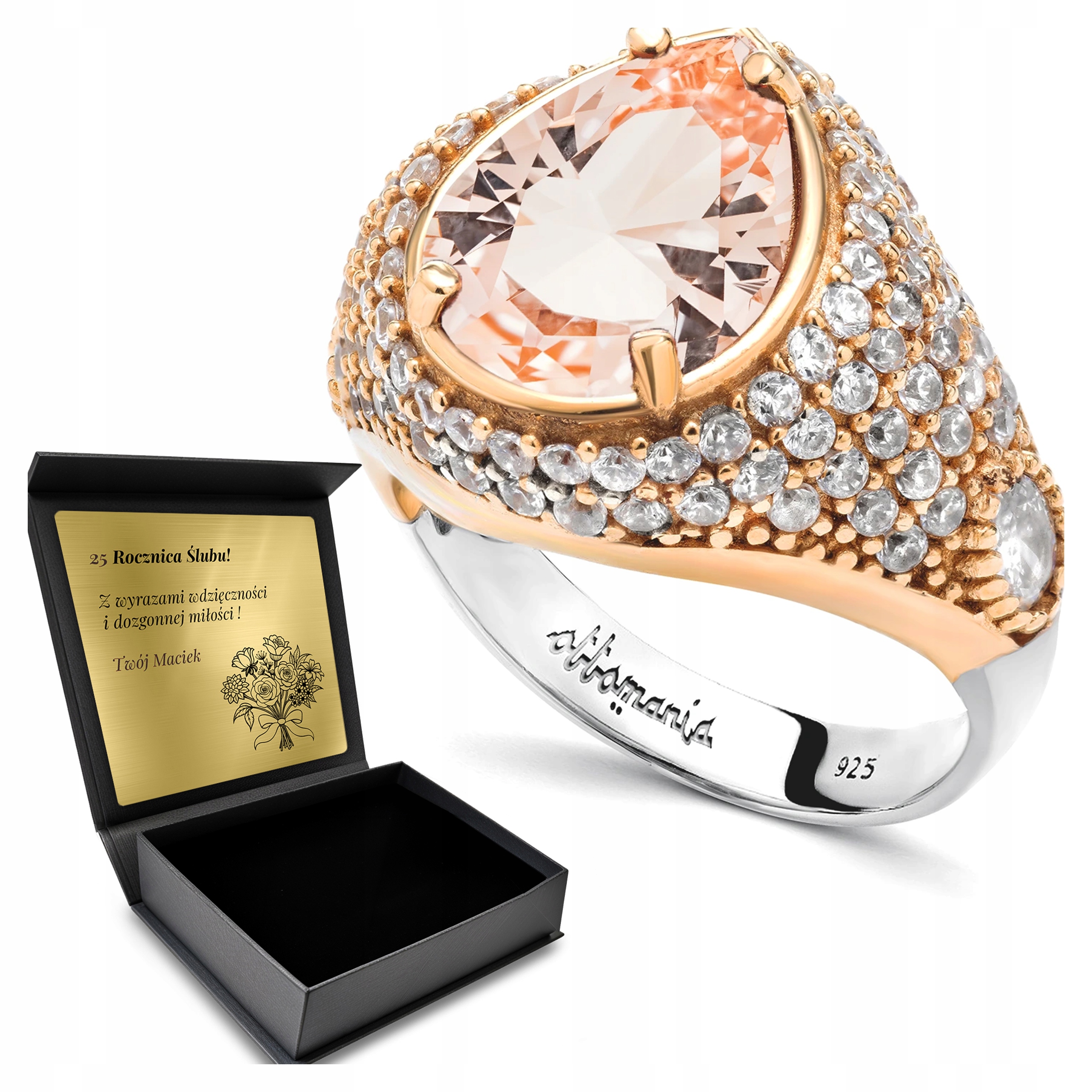 Prstýnek 925 Zirkony A Morganitové Šperky Pro Ženy Gravírování