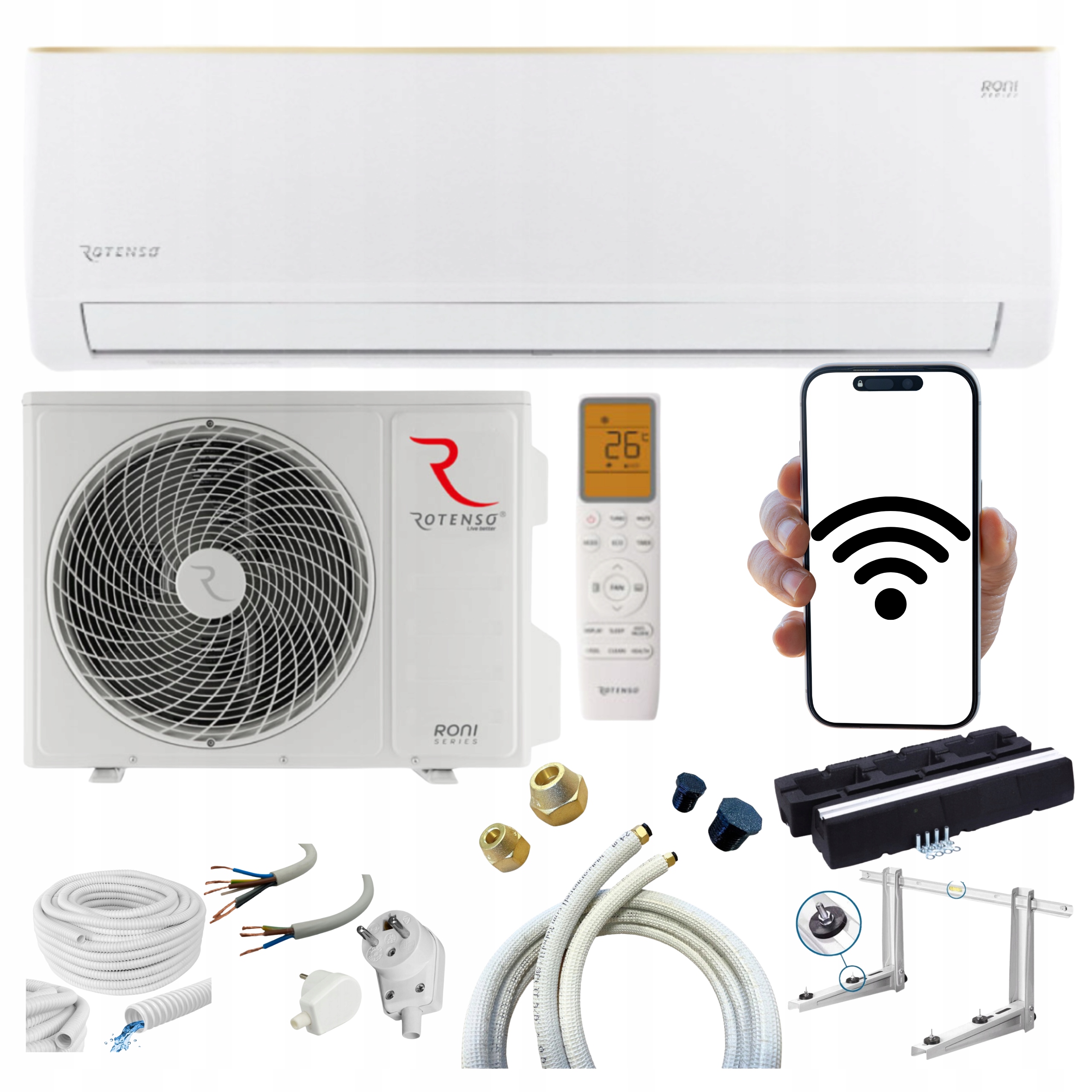 Nástenná klimatizácia Rotenso Roni 3,5 kW 40 m2 Wi Fi Súprava Pripravená Na Montáž
