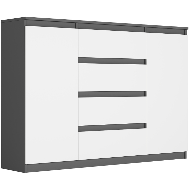 Modna KOMODA 140 SZAFKA 4 SZUFLADY 2 PÓŁKI R-140-S4 MIX ANTRACYT