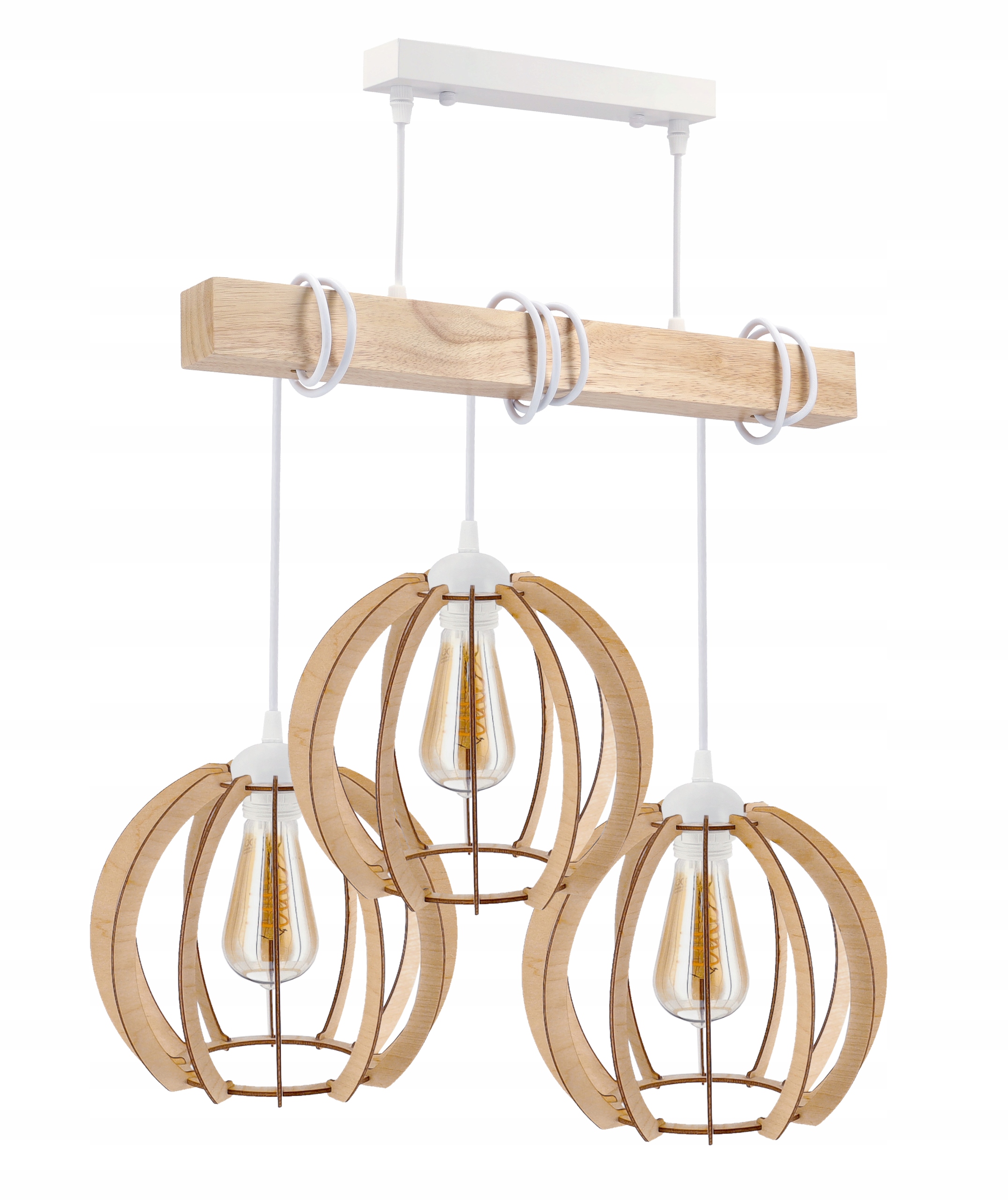 stropní svítidlo Led Závěsný lustr 3x E27 Loft Dřevo Dřevěný dub