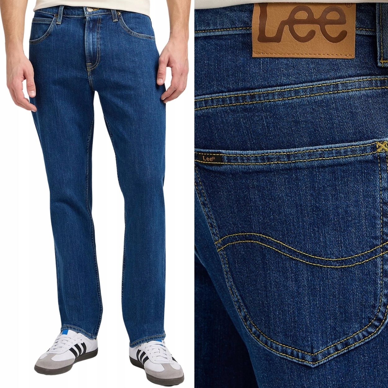 Lee Brooklyn Straight Mid Stonewash jednoduché tmavé džínové kalhoty W36 L34