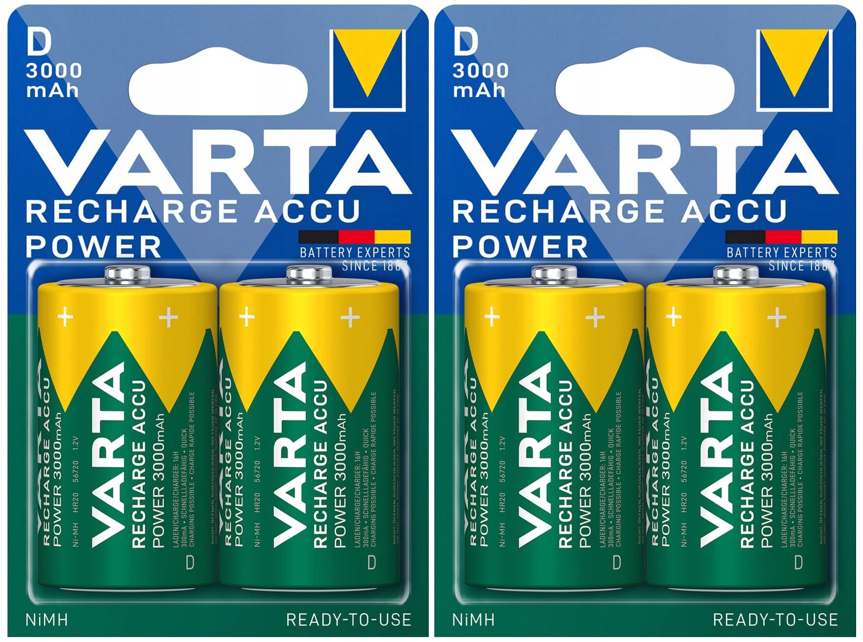 

4 x Akumulatorki Varta R20 D HR20 3000mAh Baterie