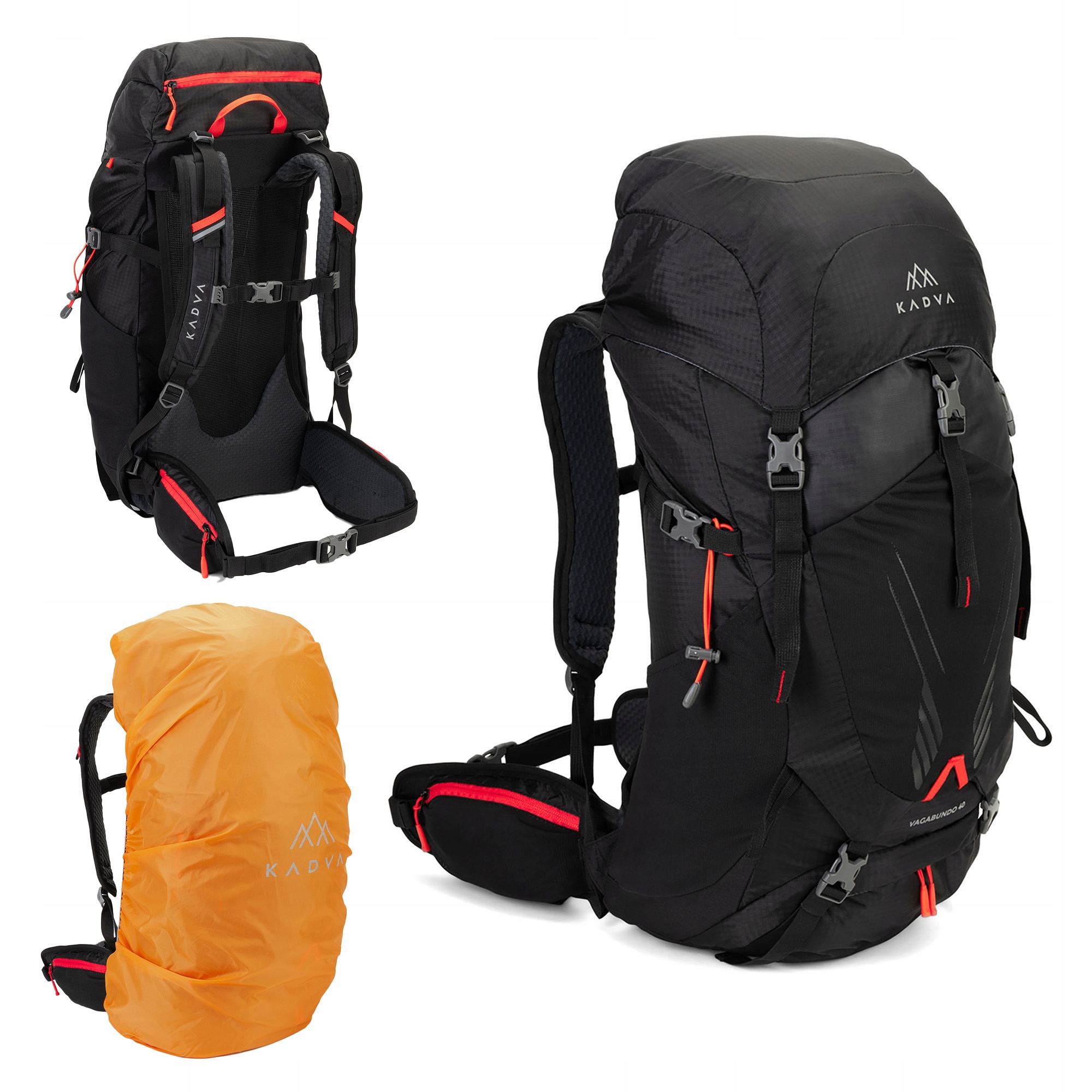 Plecak Turystyczny Kadva Vagabundo 40l Czarny Górski Trekkingowy Pokrowiec