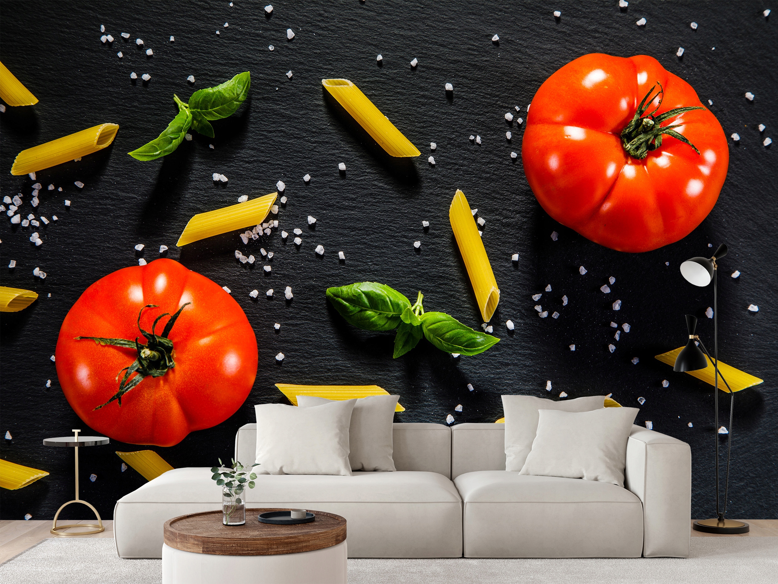 Fototapeta Surové Těstoviny S Kořením Na Černém Kameni 400 x 280 cm
