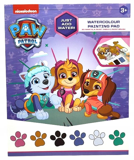 KOLOROWANKA AKWARELOWA WODNA PSI PATROL MALOWANIE WODĄ FARBKI PĘDZELEK