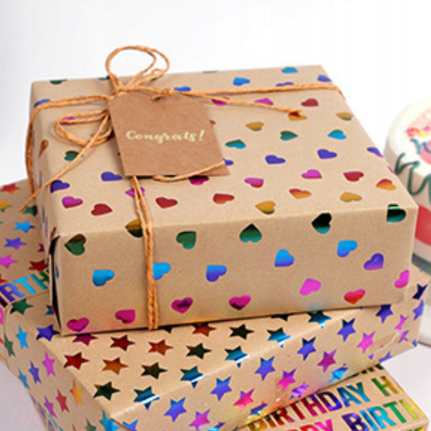 PAPIER DO PAKOWANIA Prezentów 43x300cm Kraft Kolorowe Serca