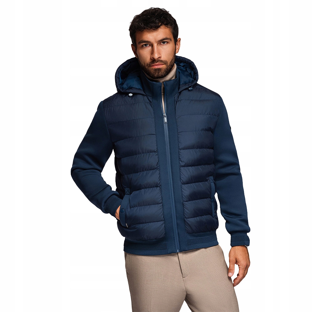 Prošívaná bomber bunda s kapucí tmavě modrá V2 OM-JALP-0298, velikost XL